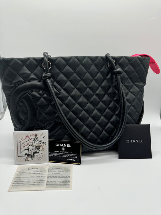 Chanel Cambon Large Tote Bag Black with Pink Interior Series 9